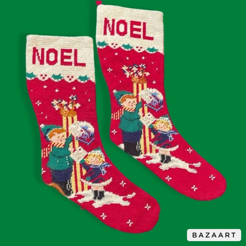 Christmas Needlepoint Stocking Noel Letter To Santa vintage